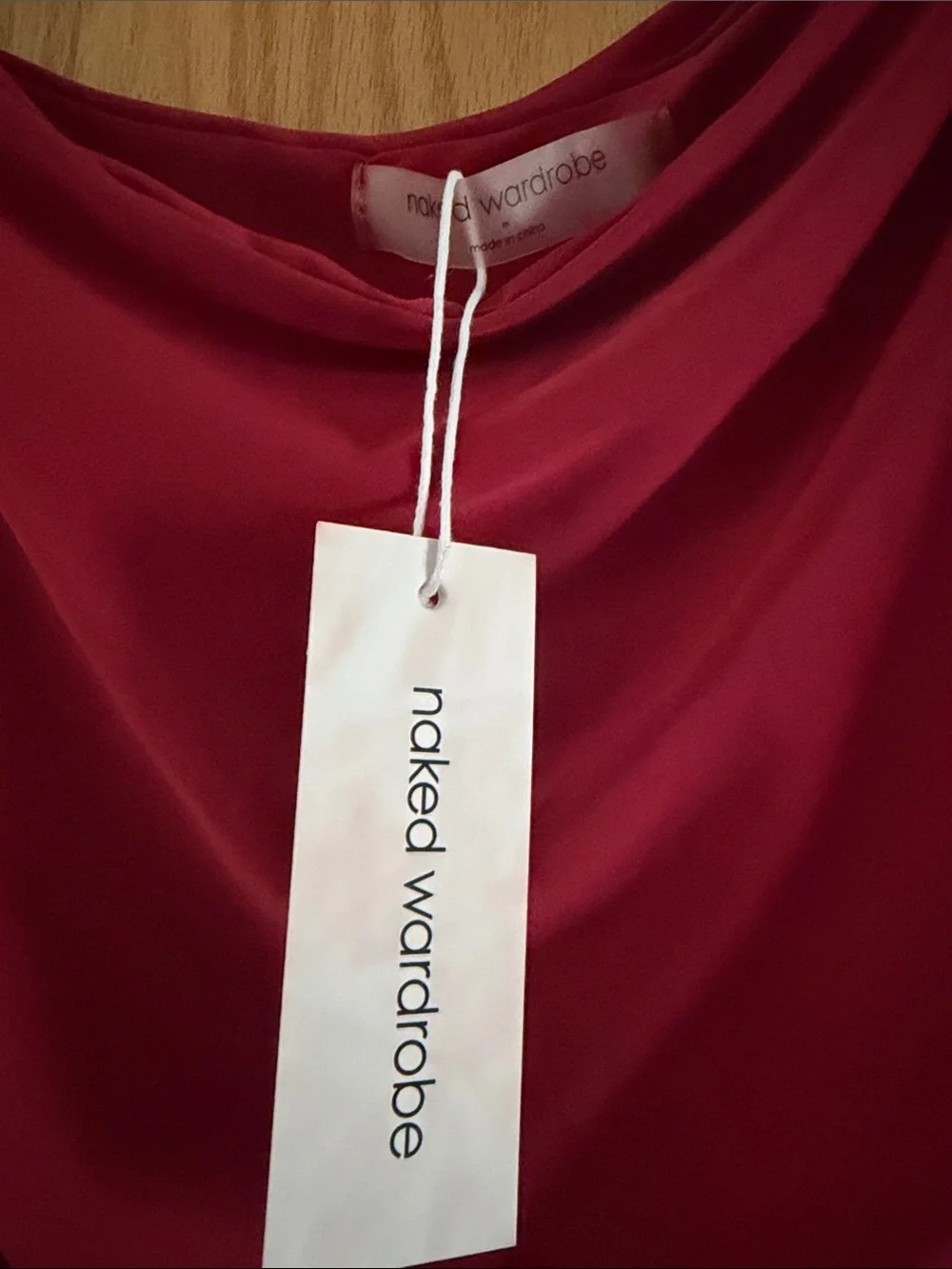 naked wardrobe One-Shoulder Draped Dress in Wine Red - Picture 2 of 5